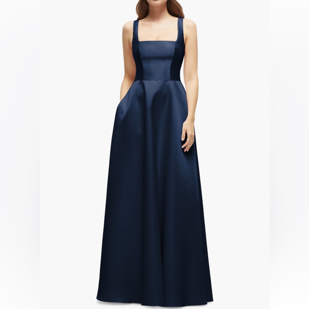 Dessy Collection Twill Satin Ball Gown, Sz 12r, New, Navy